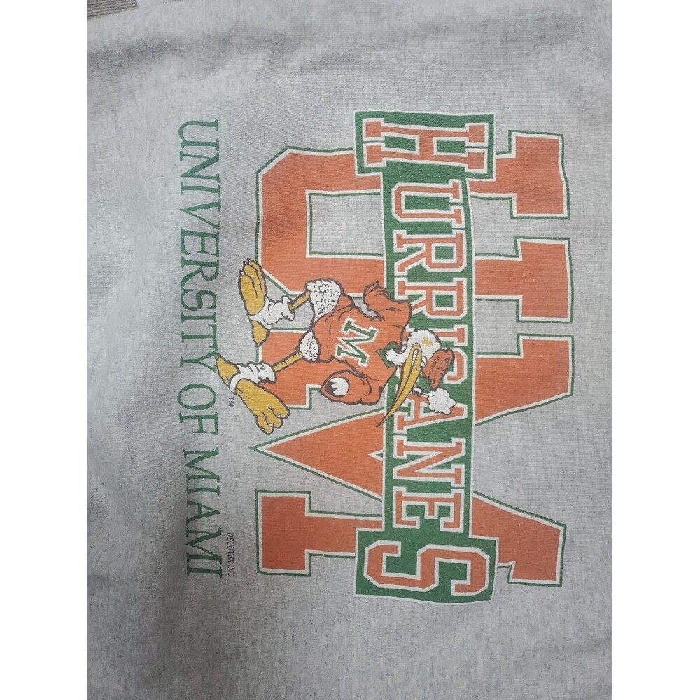 Vintage University Of Miami Hurricanes Gray Crewneck Sweatshirt Size L Tultex - Picture 2 of 15